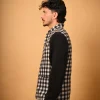 white and black check winter waistcoat for men