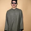 green micro check pheran for man
