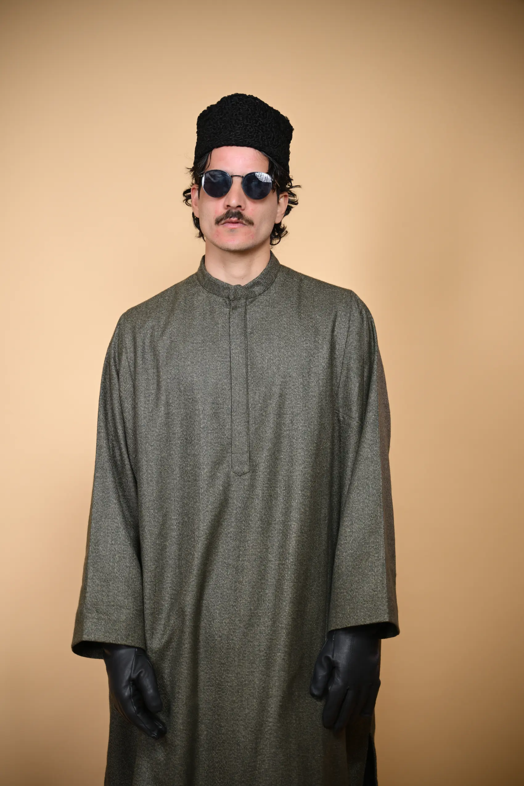 green micro check pheran for man