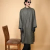 green micro check pheran for man