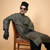 green micro check  pheran for man