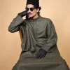 green micro check pheran for man