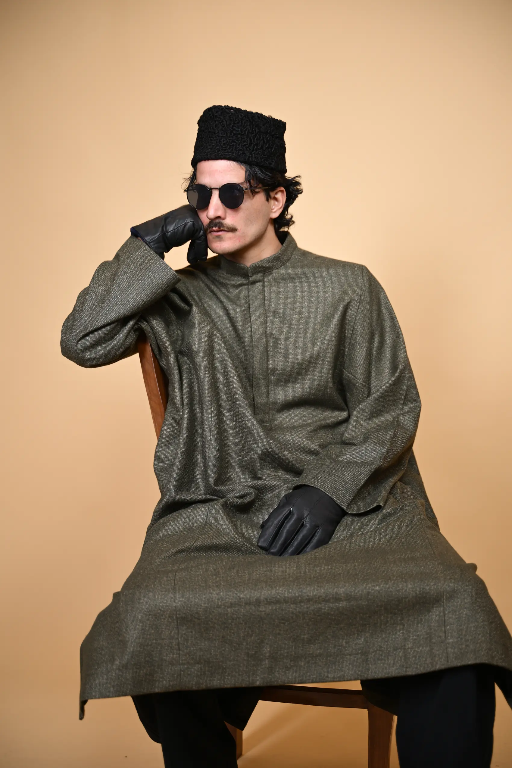 green micro check pheran for man