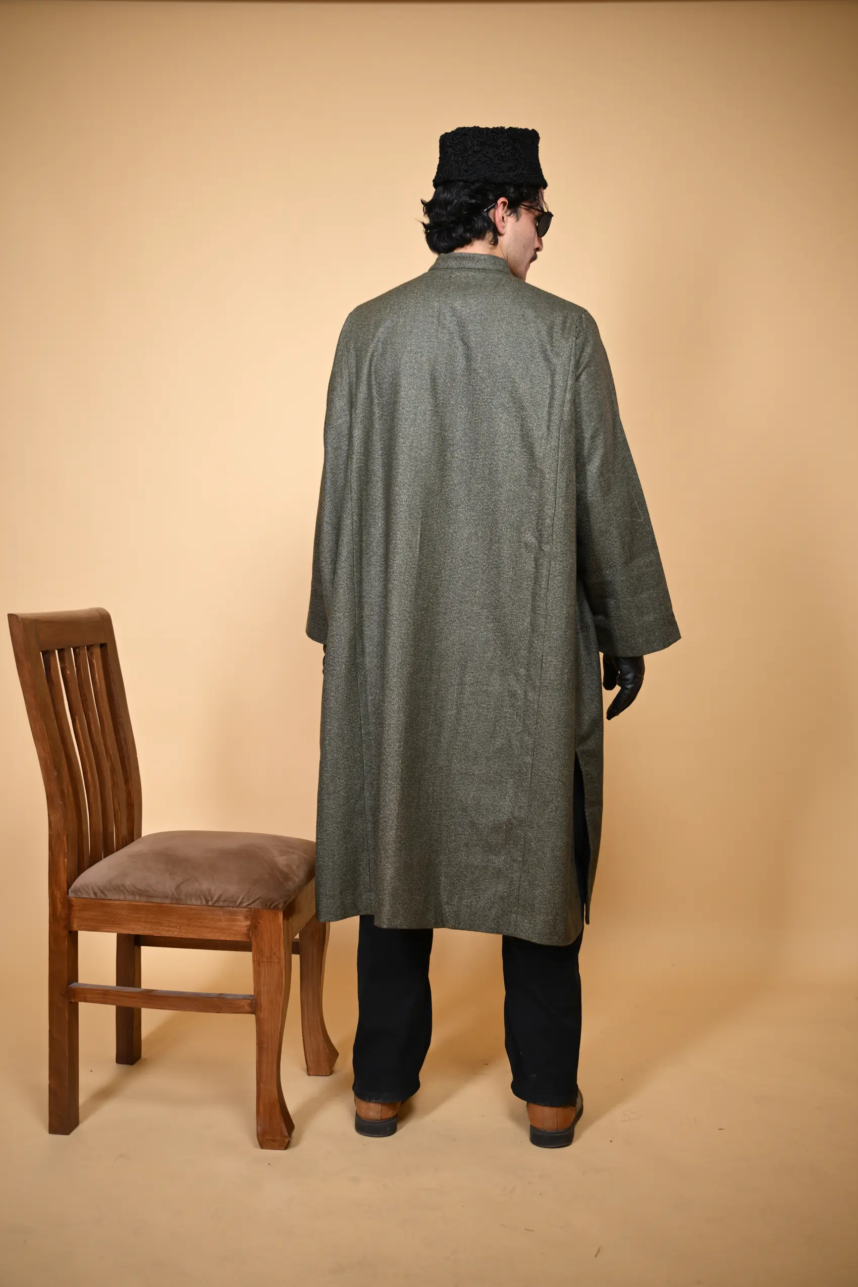 green micro check pheran for man