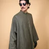 green micro check pheran for man