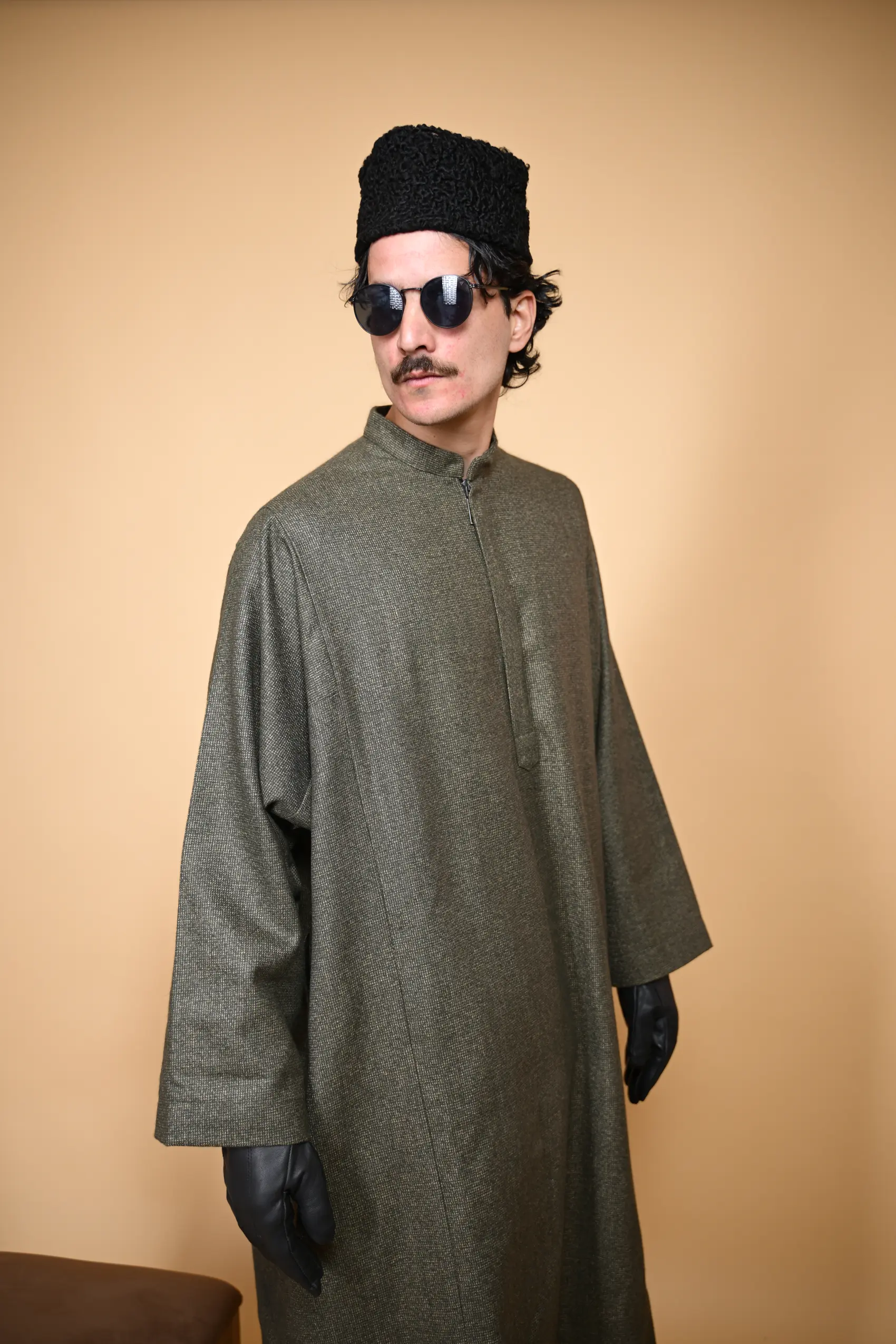 green micro check pheran for man