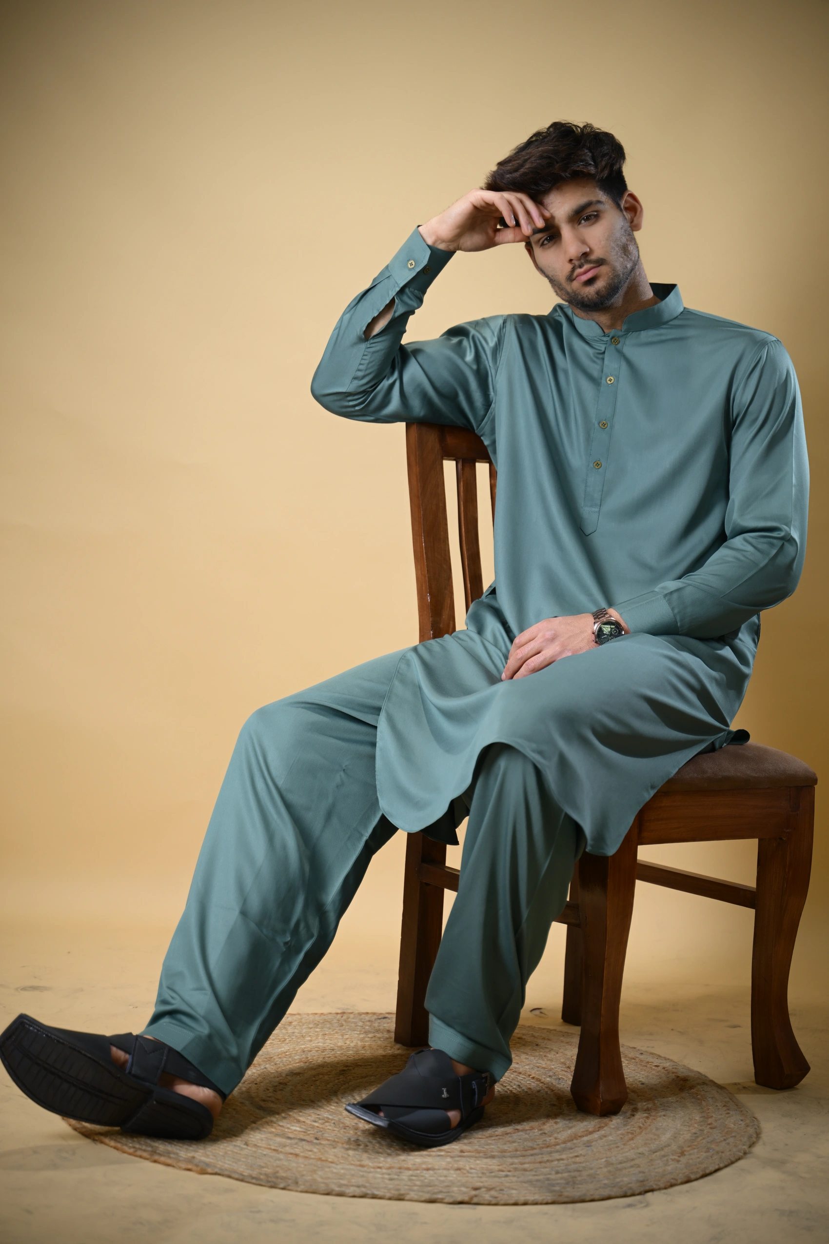 Aquamarine Luma Mandarin Collar Kameez Shalwar - Image 4