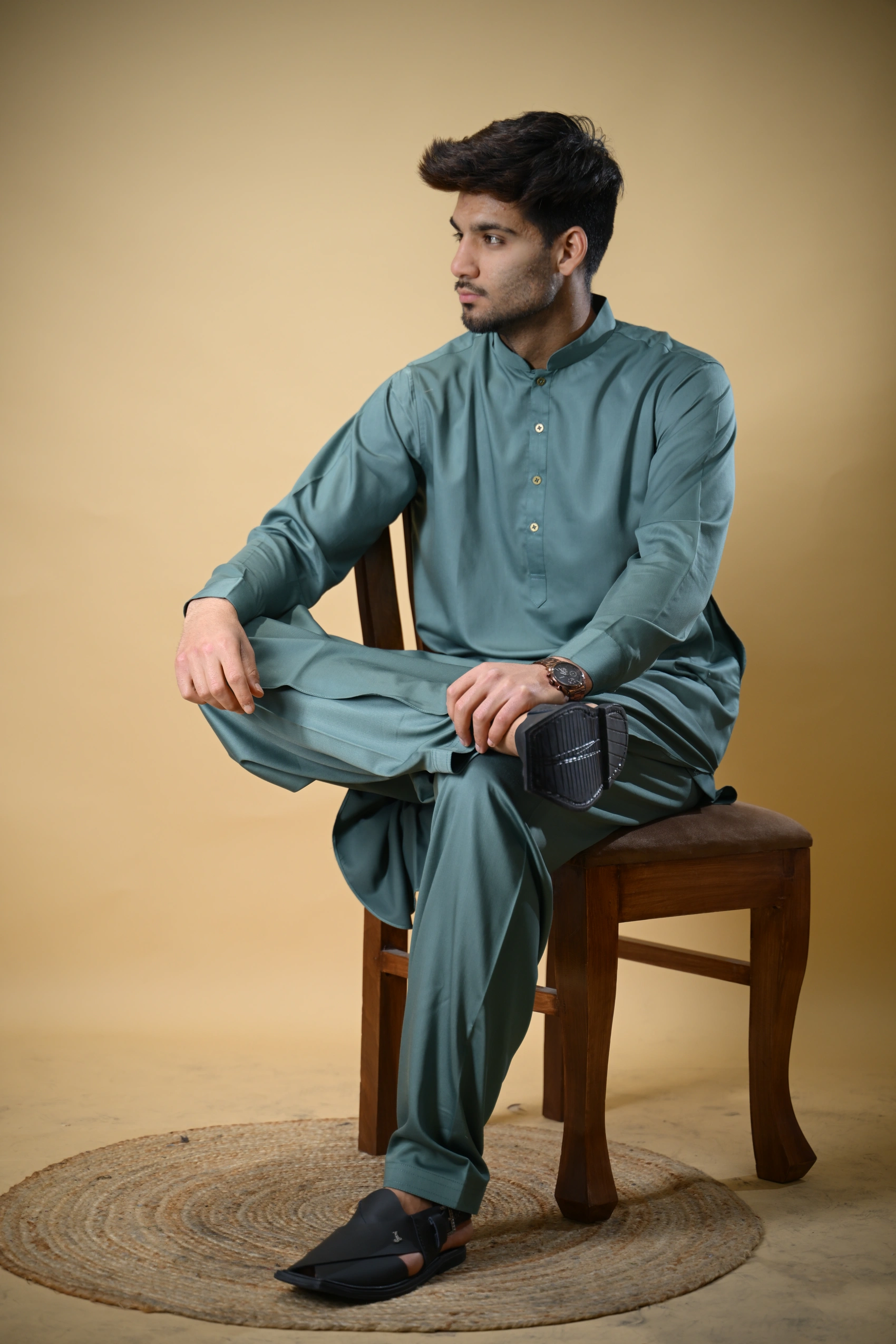 Aquamarine Luma Mandarin Collar Kameez Shalwar - Image 2
