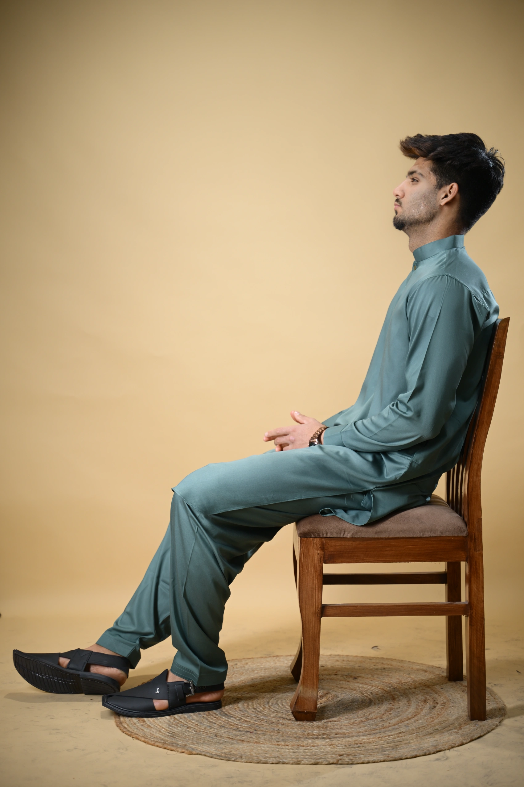 Aquamarine Luma Mandarin Collar Kameez Shalwar - Image 5