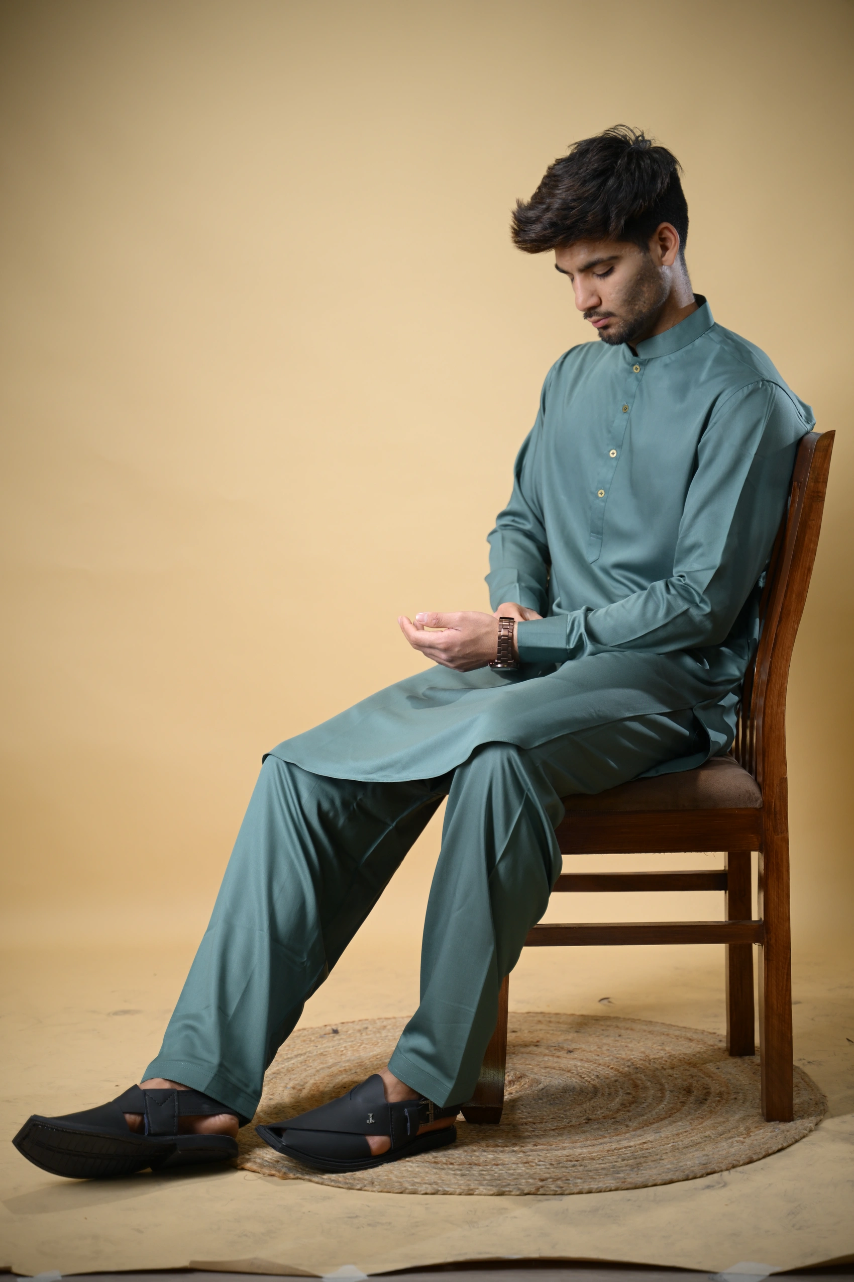 Aquamarine Luma Mandarin Collar Kameez Shalwar - Image 6