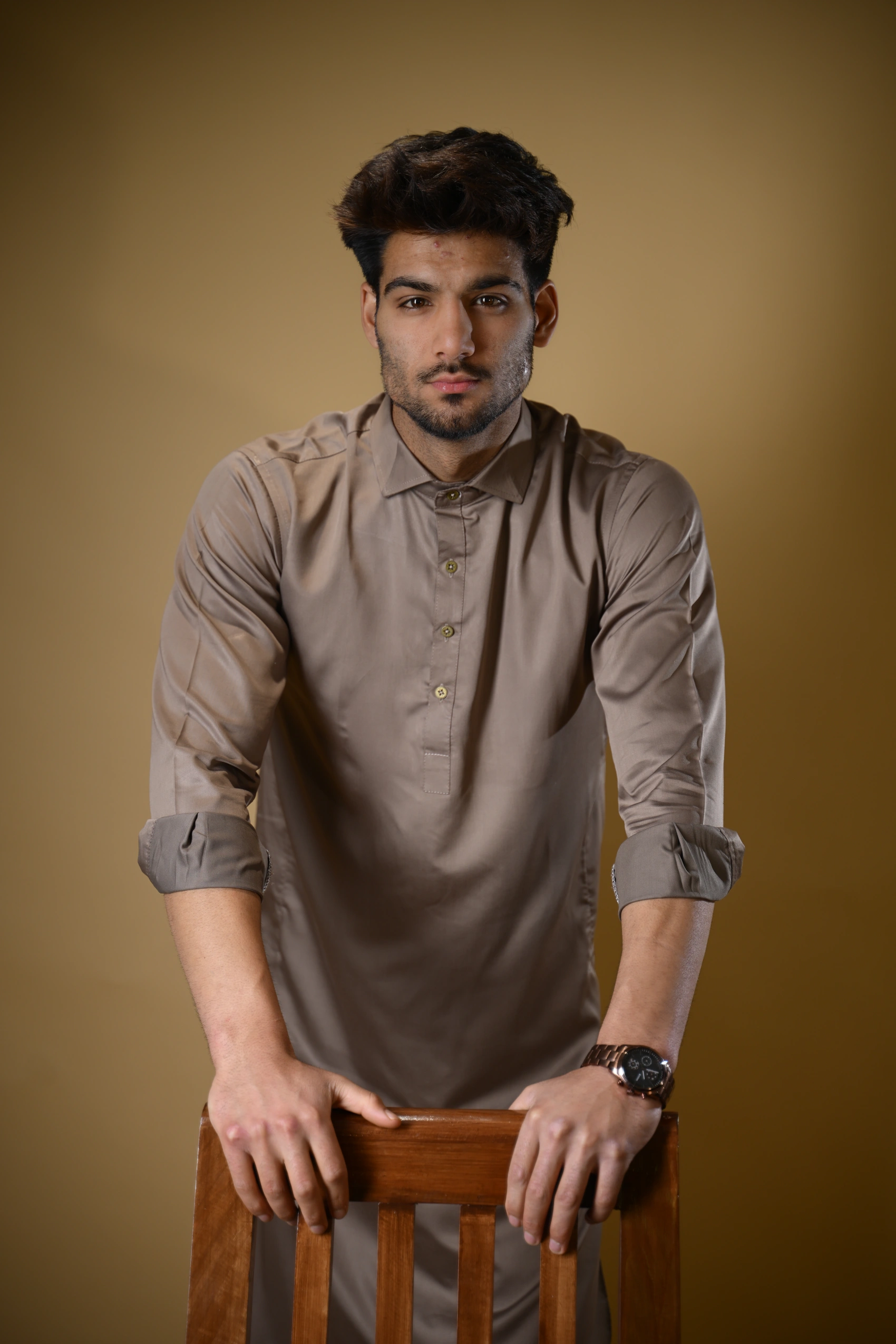 Earthy Brown Luma Shirt Collar Kameez Shalwar - Image 4