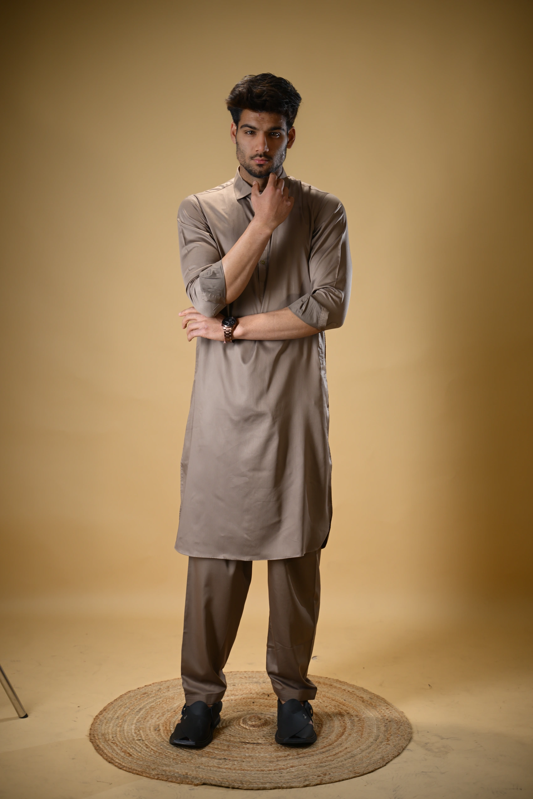 Earthy Brown Luma Shirt Collar Kameez Shalwar - Image 8