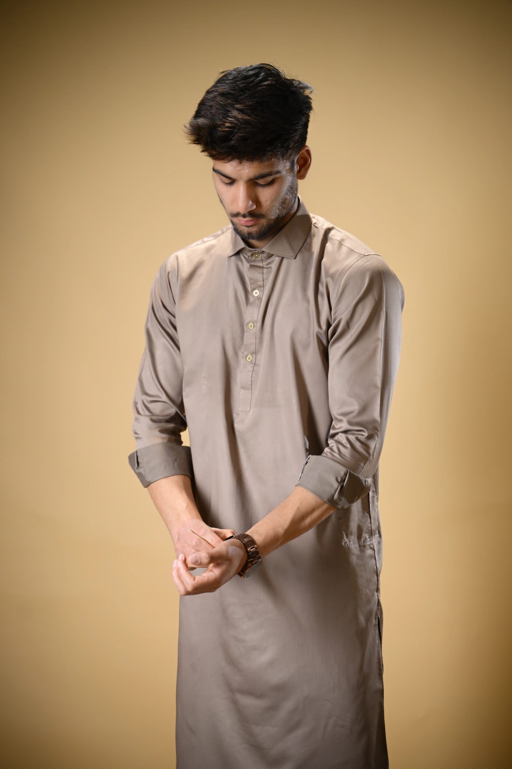 Earthy Brown Luma Shirt Collar Kameez Shalwar - Image 6