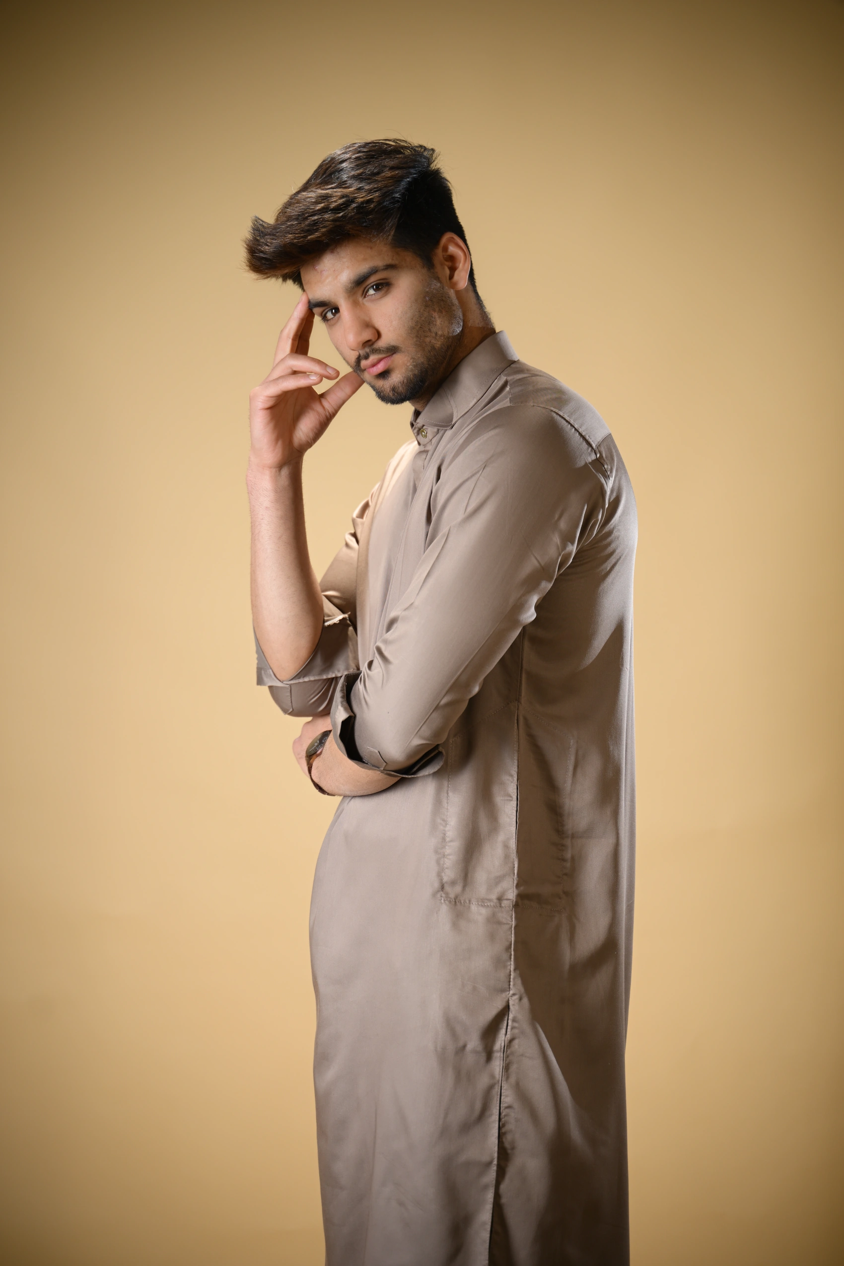 Earthy Brown Luma Shirt Collar Kameez Shalwar - Image 9