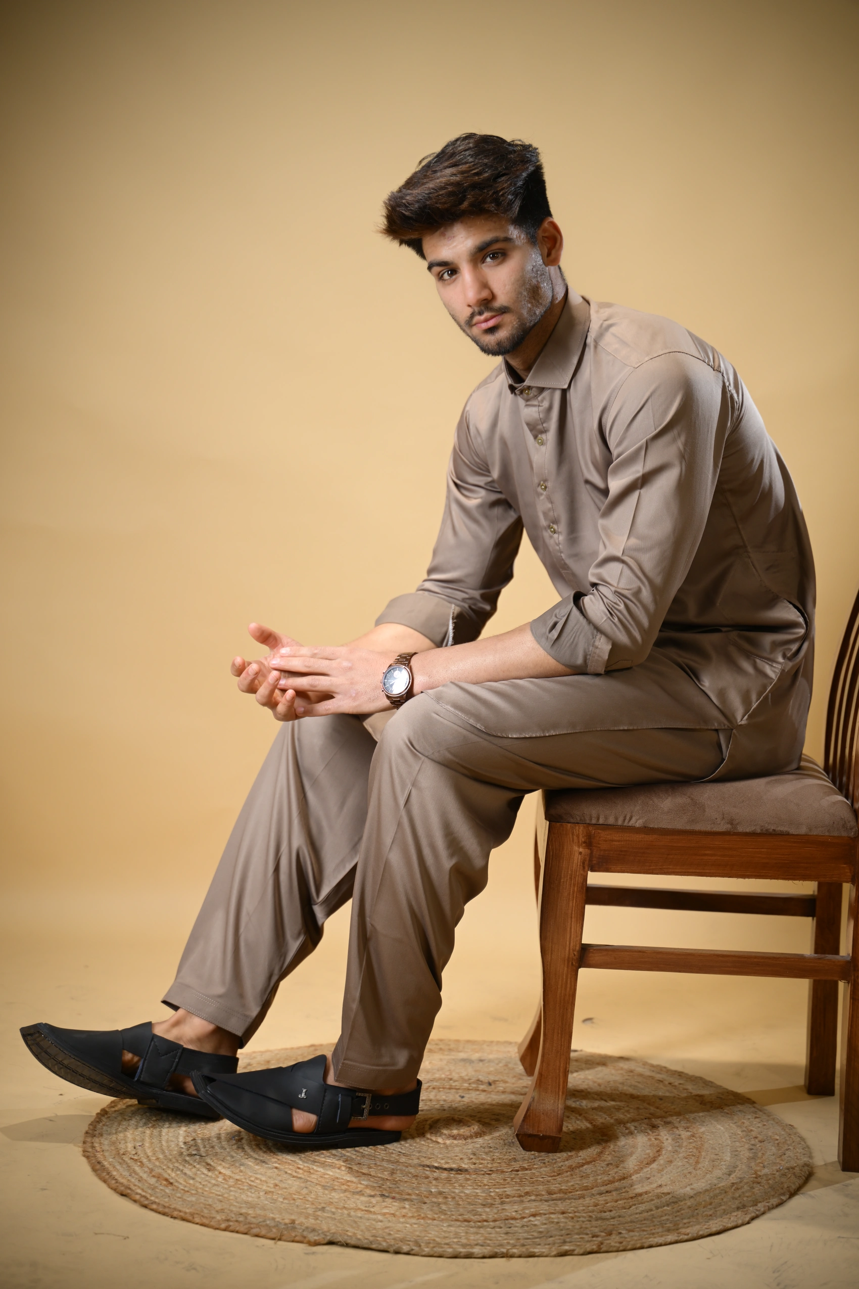 Earthy Brown Luma Shirt Collar Kameez Shalwar - Image 2