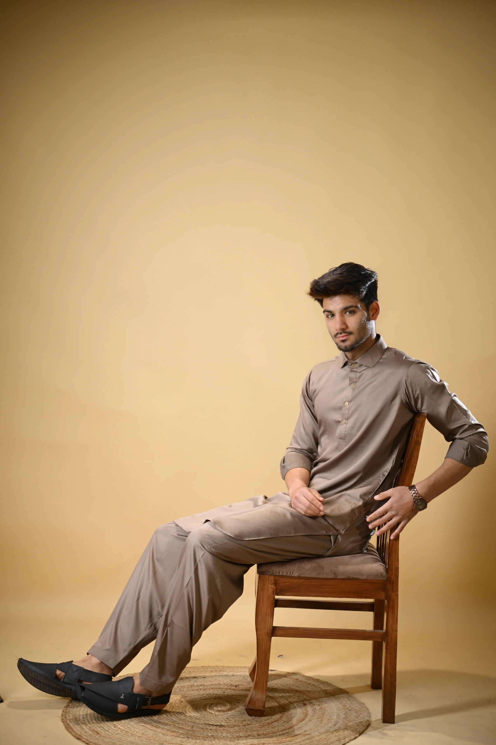 Earthy Brown Luma Shirt Collar Kameez Shalwar - Image 7