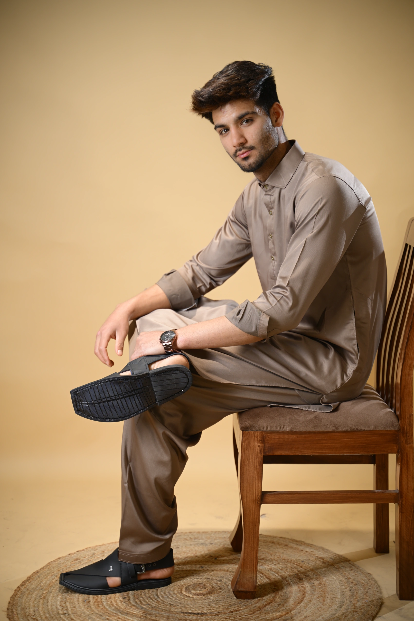 Earthy Brown Luma Shirt Collar Kameez Shalwar - Image 3