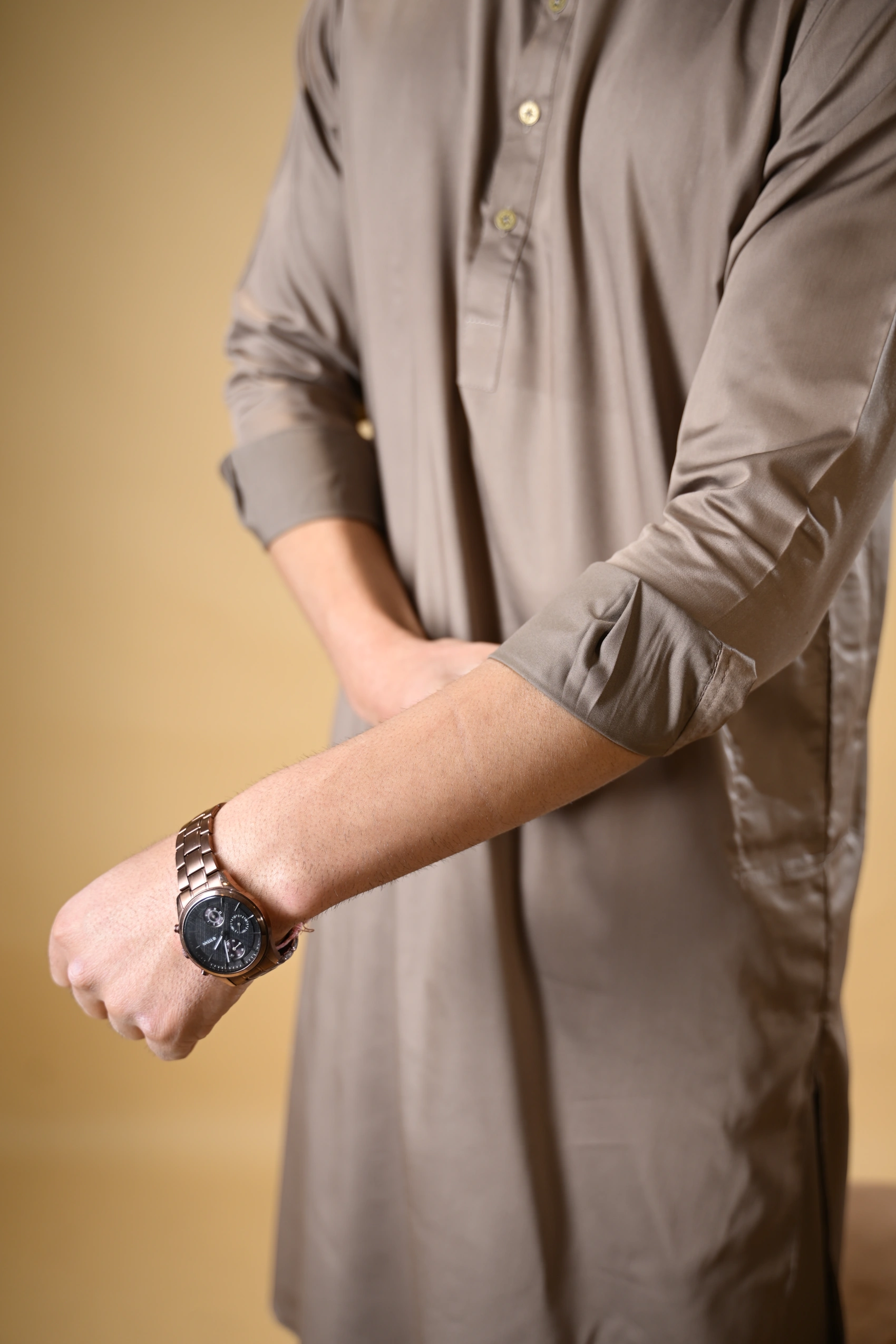 Earthy Brown Luma Shirt Collar Kameez Shalwar - Image 5