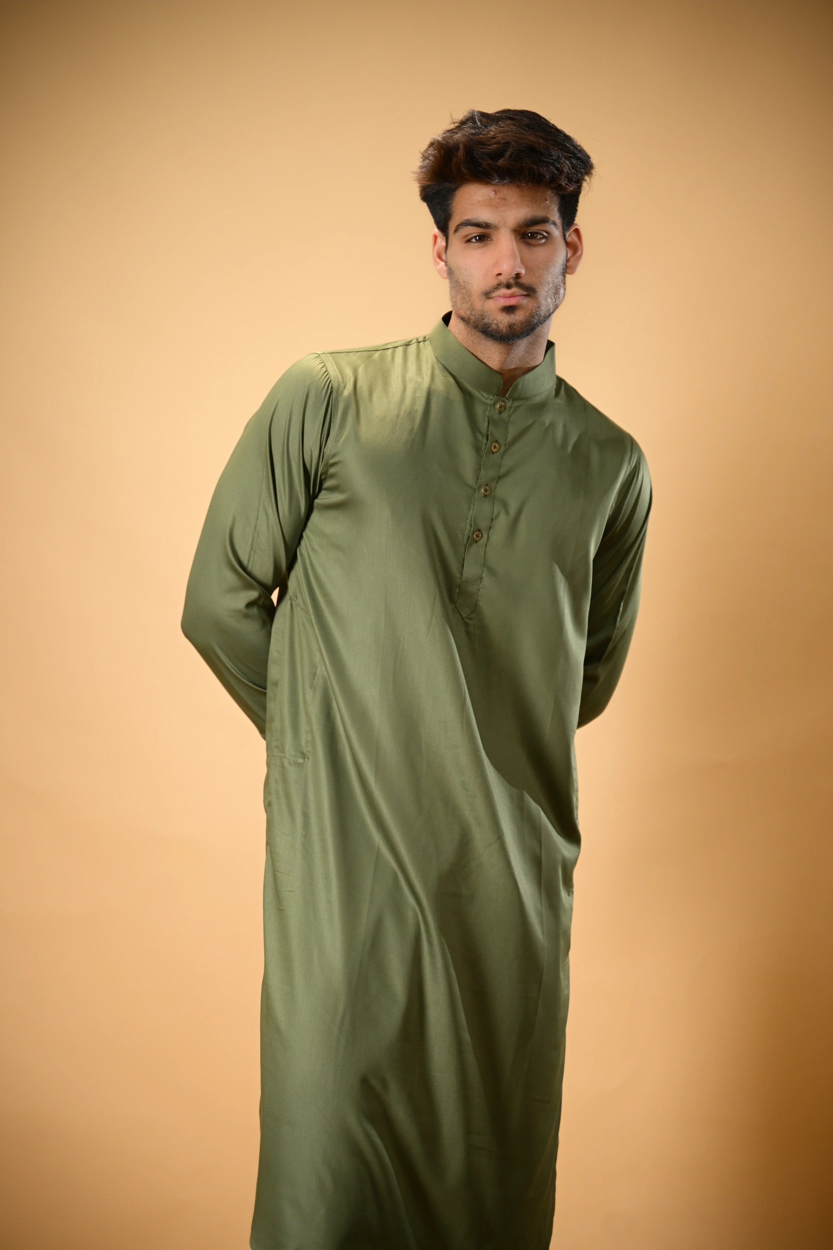 Forest Green Luma Mandarin Collar Kameez Shalwar - Image 9