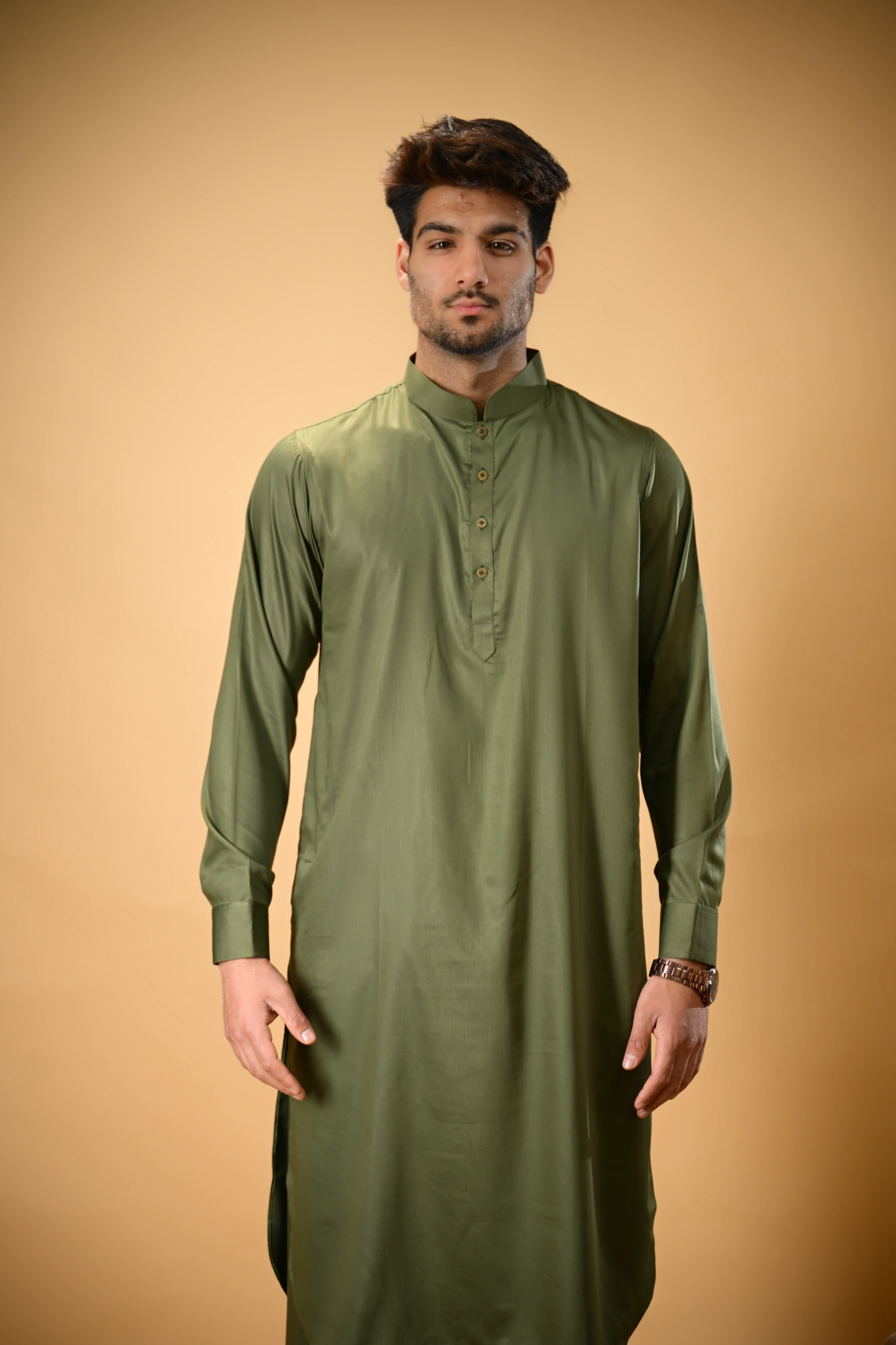 Forest Green Luma Mandarin Collar Kameez Shalwar - Image 10
