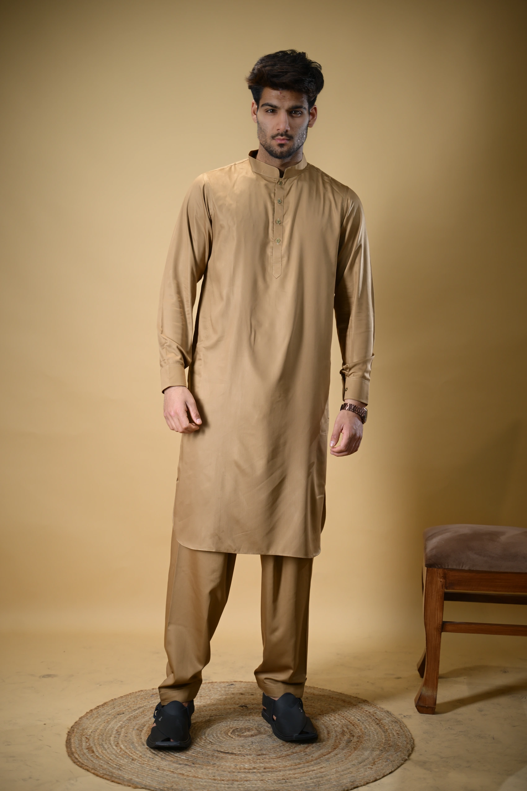 Golden Luma Mandarin Collar Kameez Shalwar - Image 9