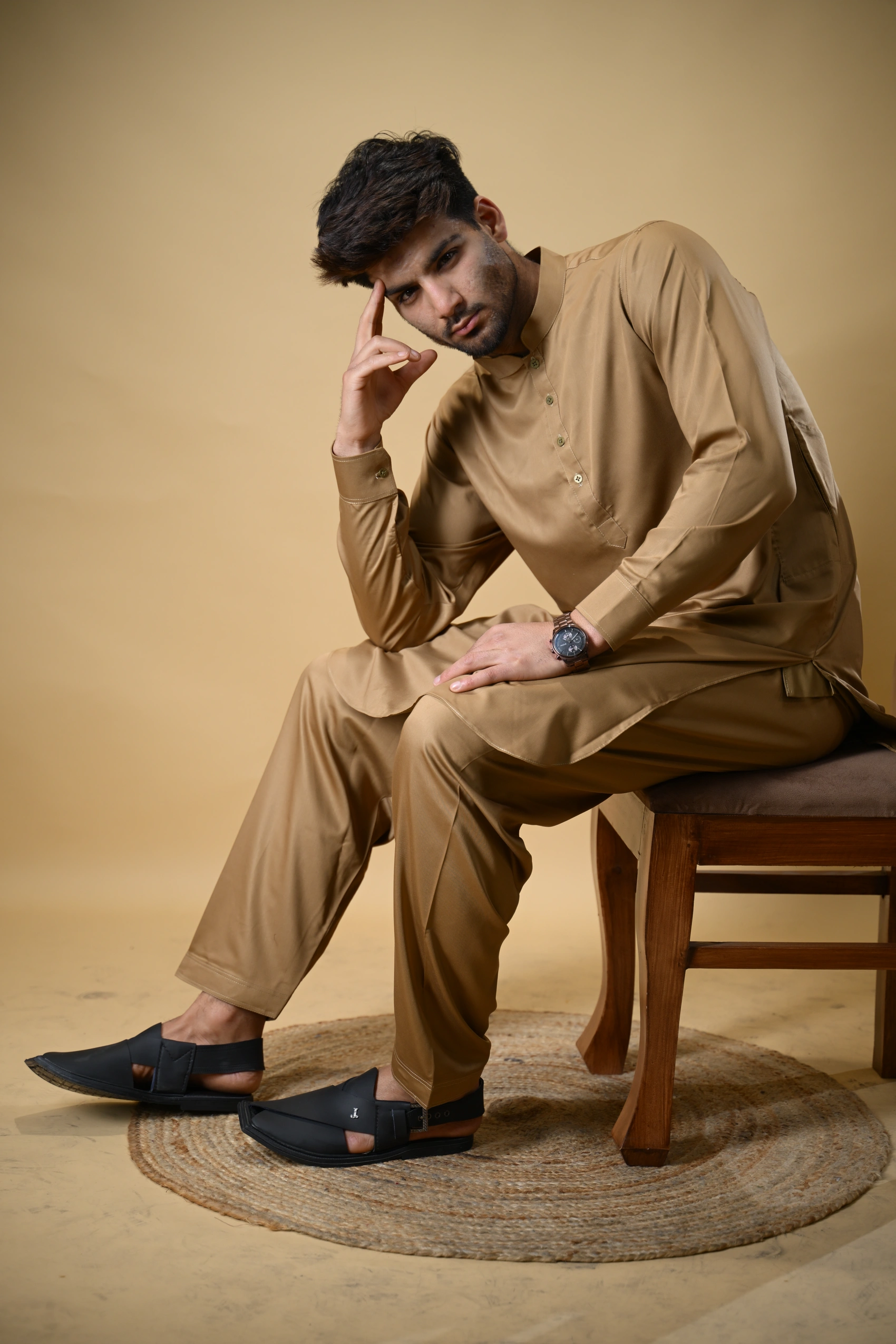 Golden Luma Mandarin Collar Kameez Shalwar - Image 2