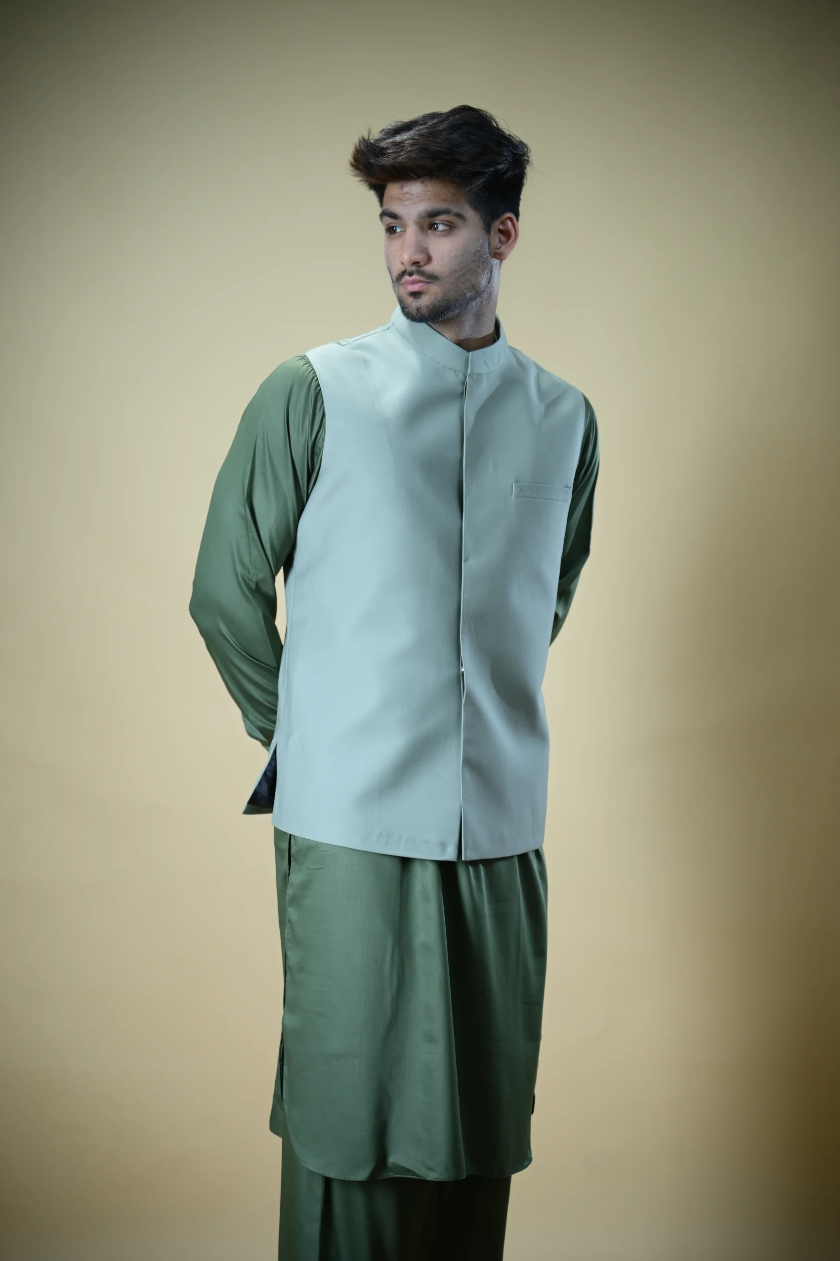Mint Green Bandgala Waistcoat - Image 2
