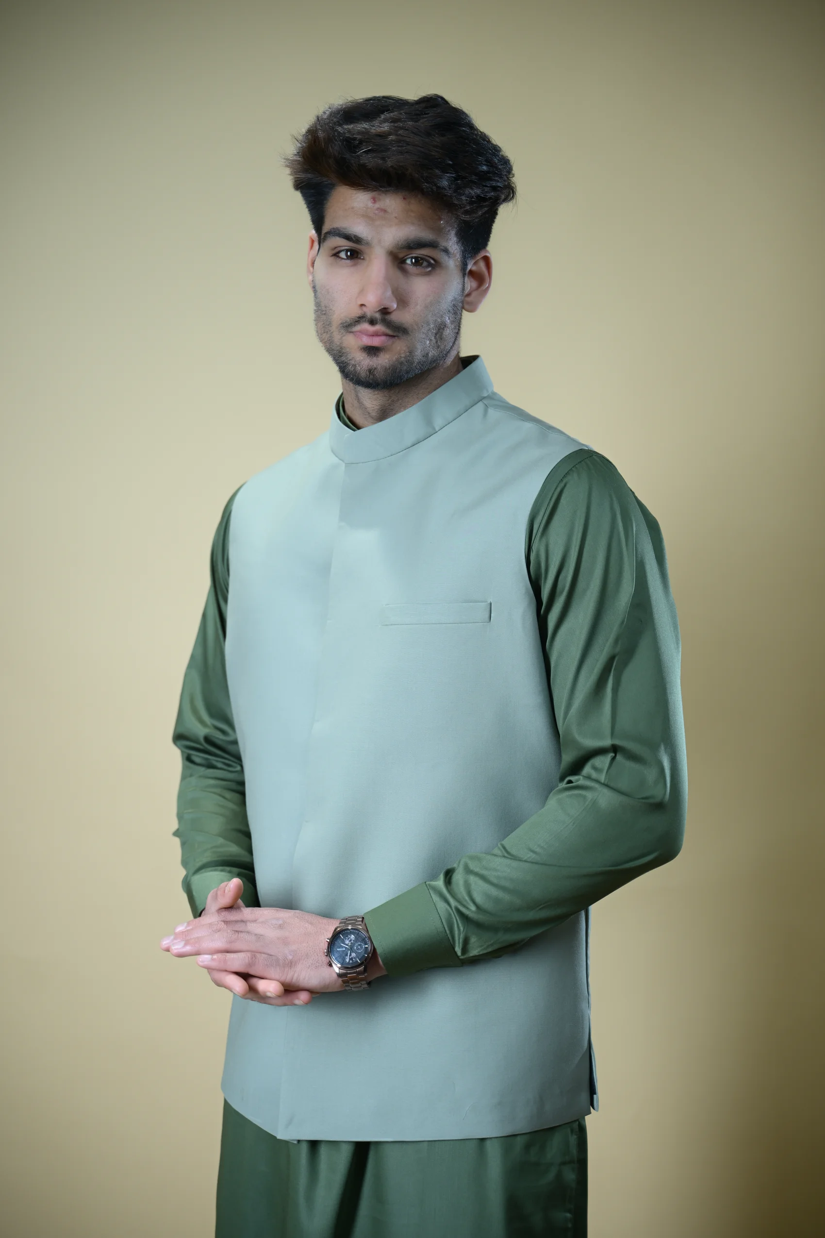 Mint Green Bandgala Waistcoat - Image 5