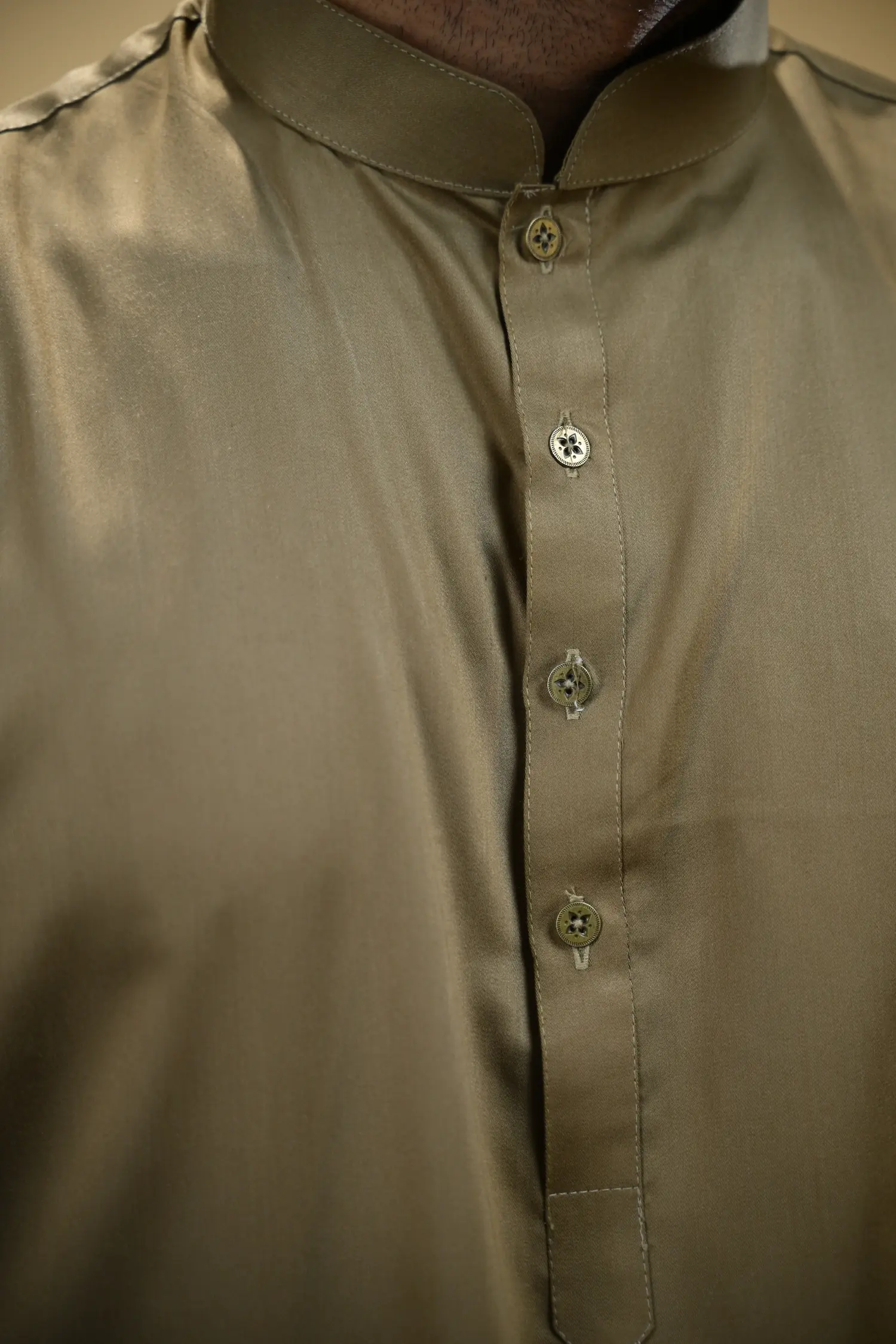 Olive Green Luma Mandarin Collar Kameez Shalwar - Image 8