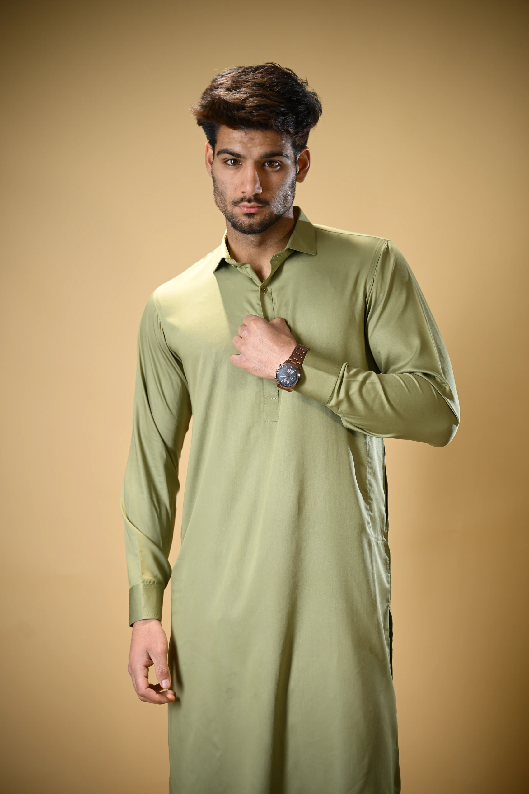 Pistachio Green Luma Shirt Collar Kameez Shalwar - Image 4