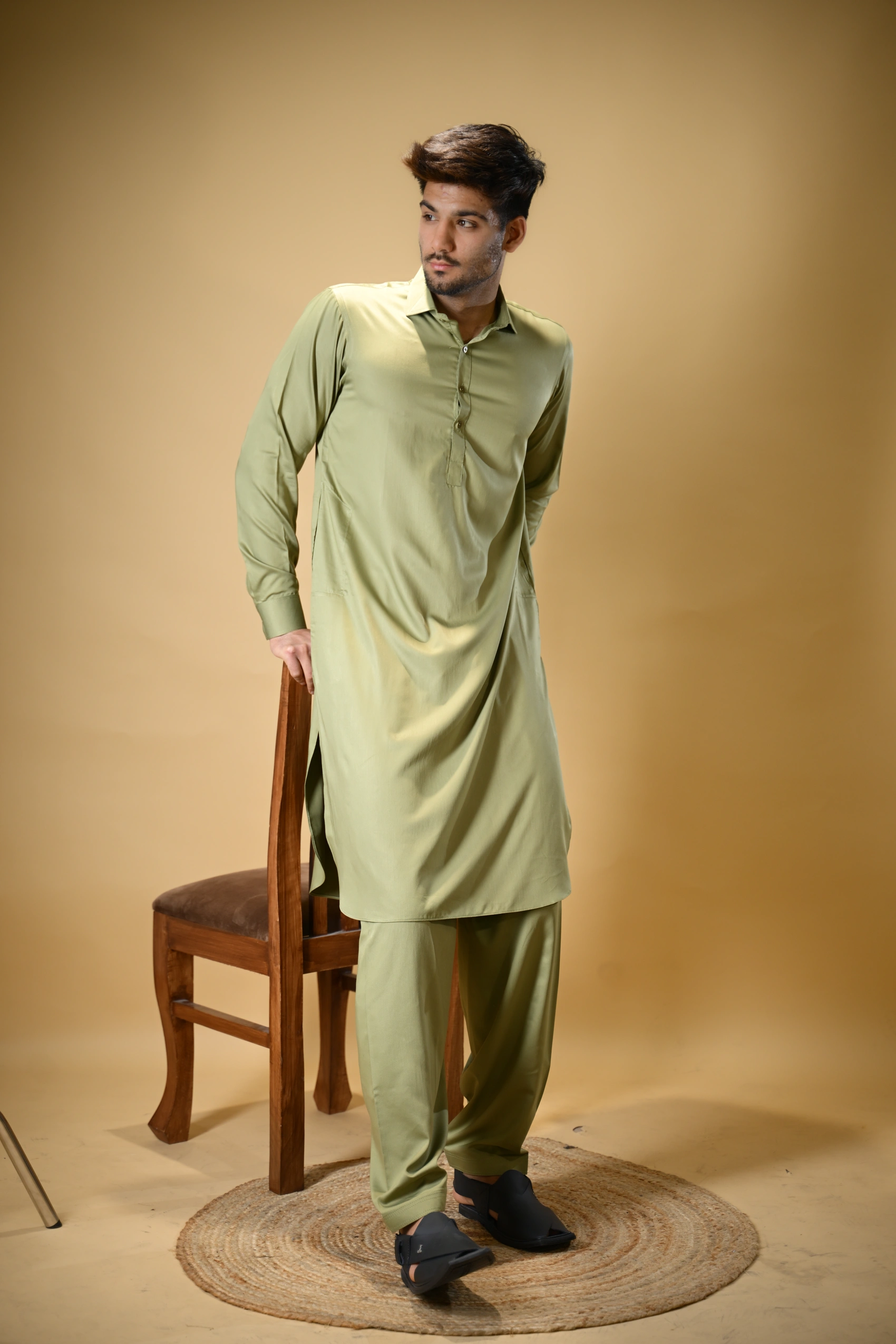 Pistachio Green Luma Shirt Collar Kameez Shalwar - Image 2