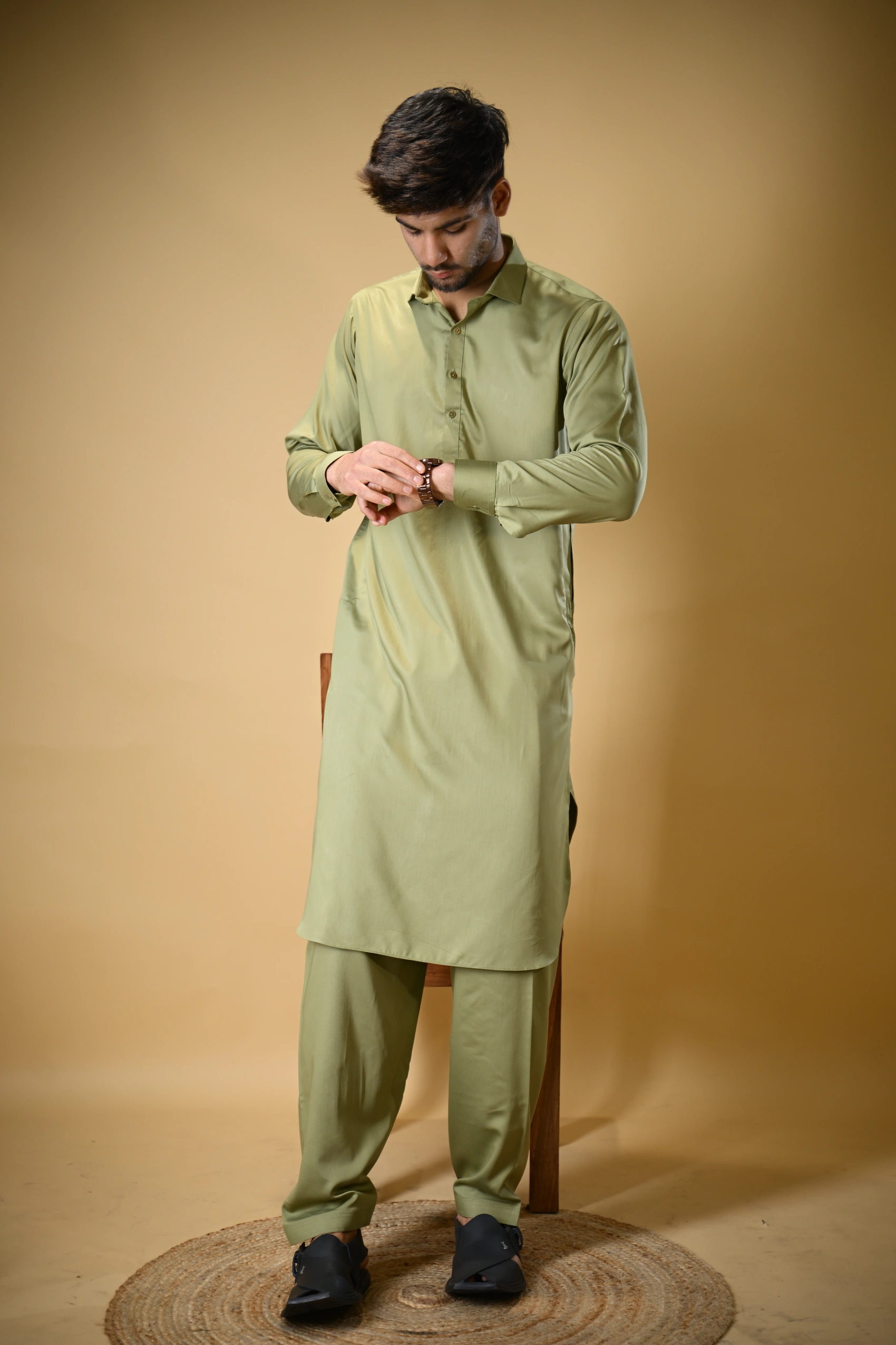 Pistachio Green Luma Shirt Collar Kameez Shalwar - Image 8