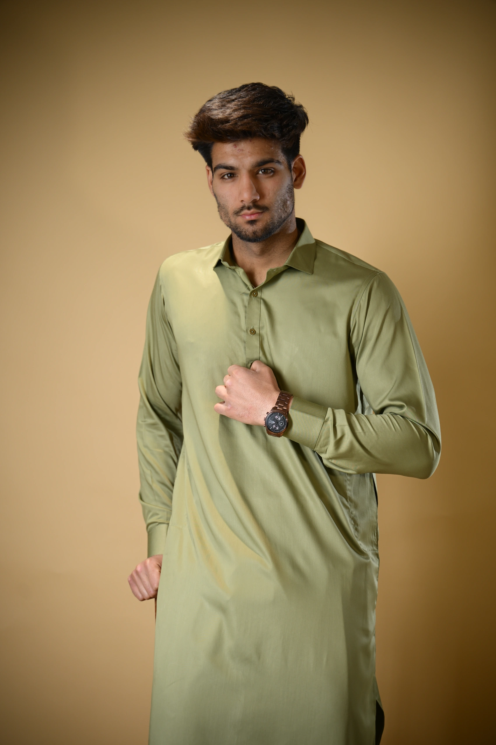 Pistachio Green Luma Shirt Collar Kameez Shalwar - Image 3