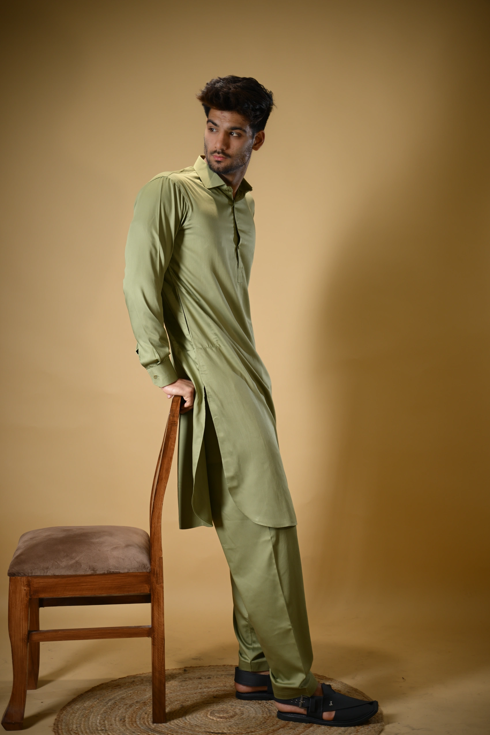 Pistachio Green Luma Shirt Collar Kameez Shalwar - Image 5
