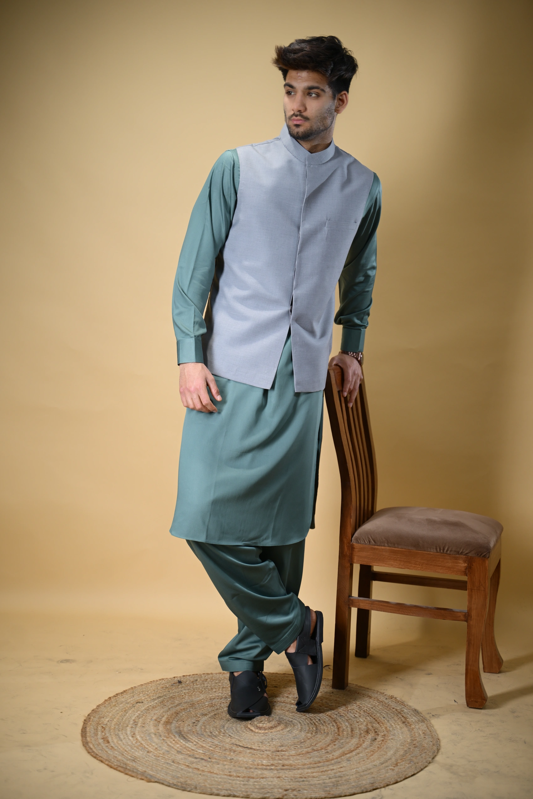 Steel Grey Bandgala Waistcoat - Image 4