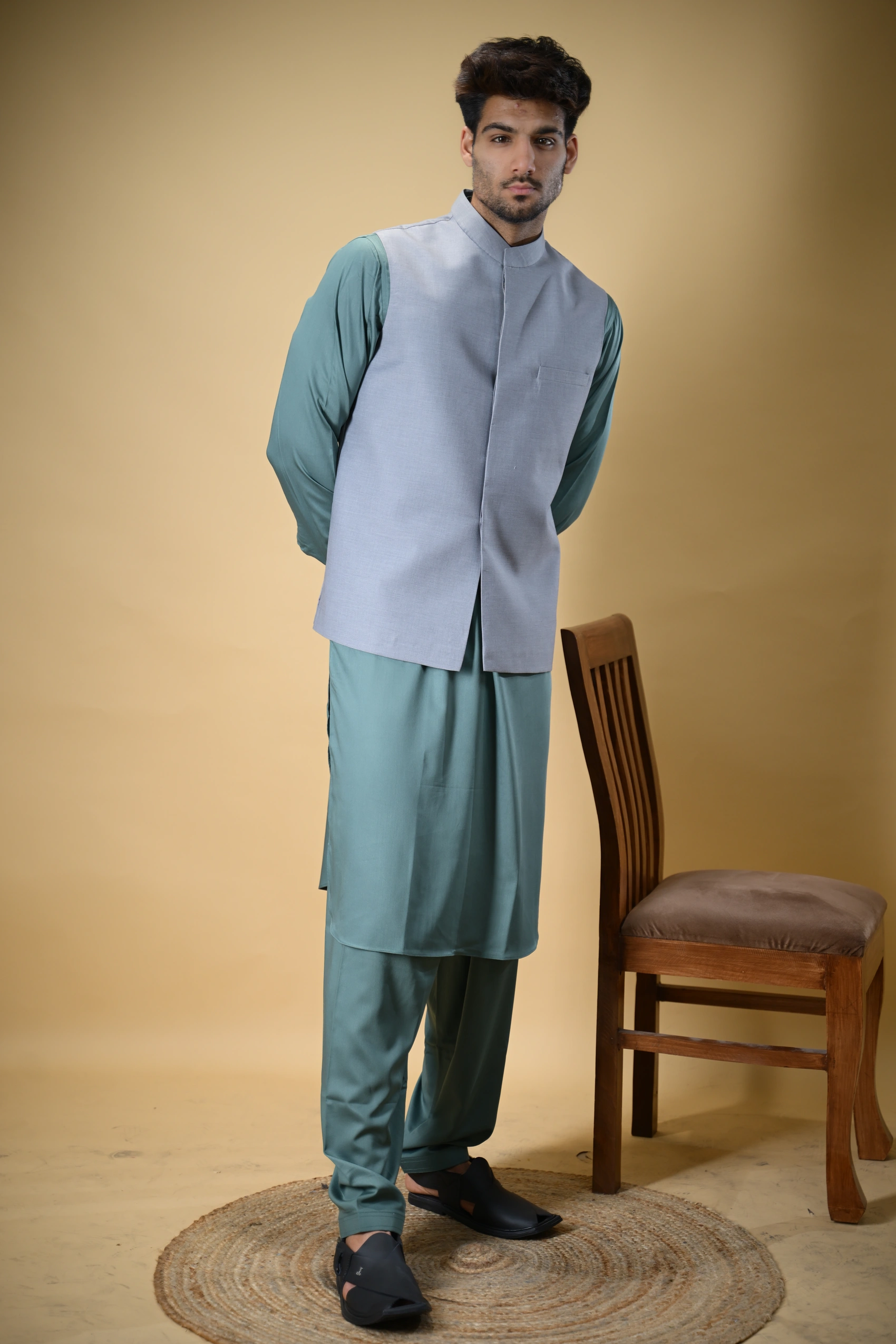 Steel Grey Bandgala Waistcoat - Image 5
