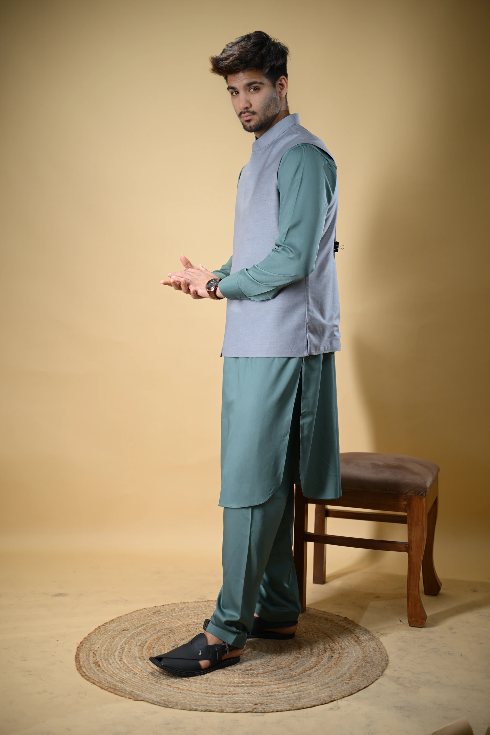 Steel Grey Bandgala Waistcoat - Image 6