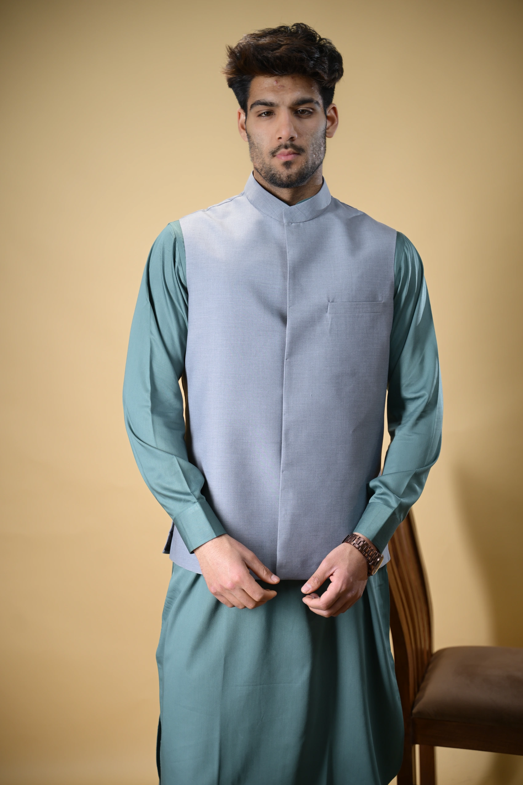 Steel Grey Bandgala Waistcoat - Image 2