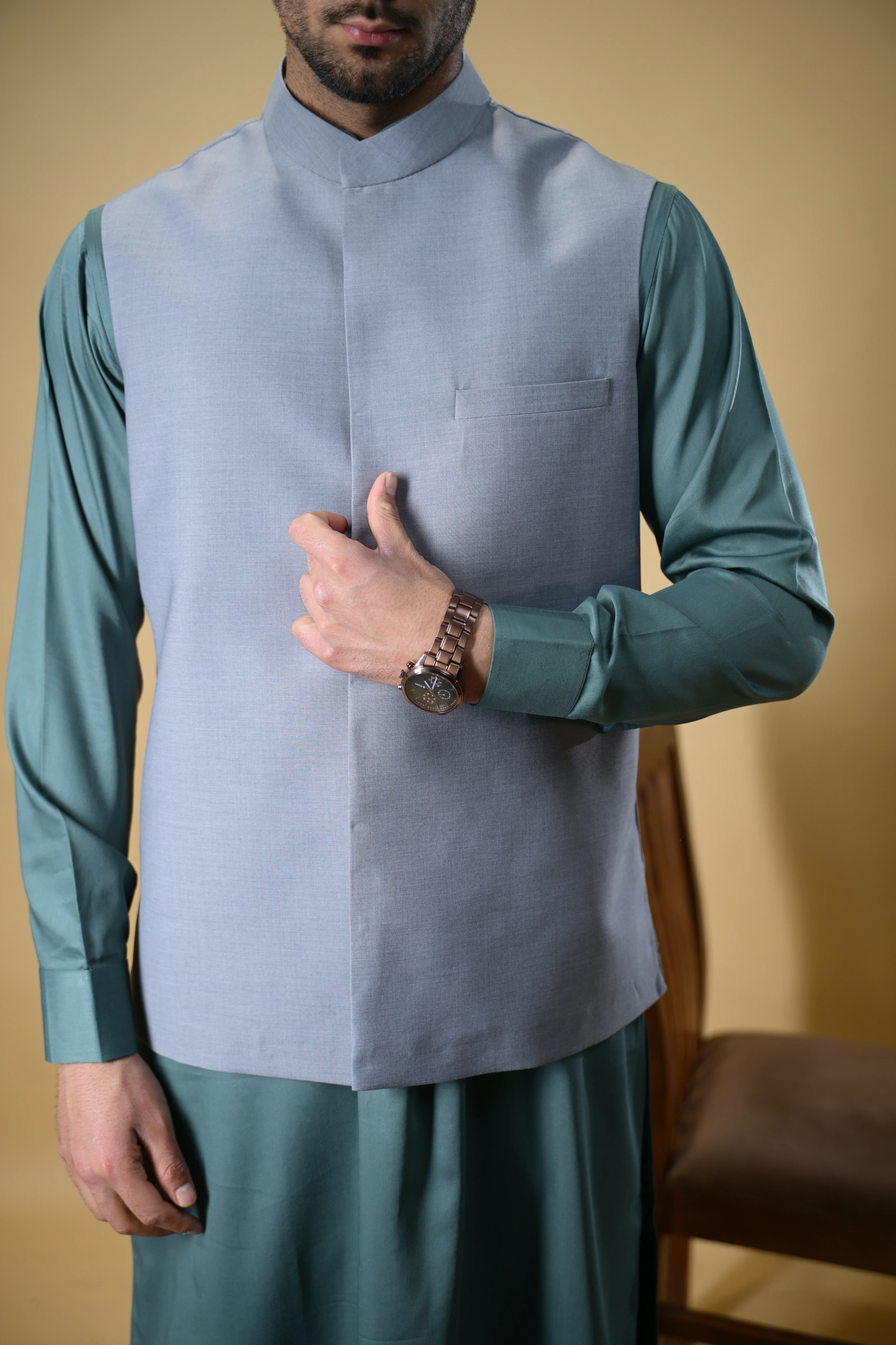 Steel Grey Bandgala Waistcoat - Image 9